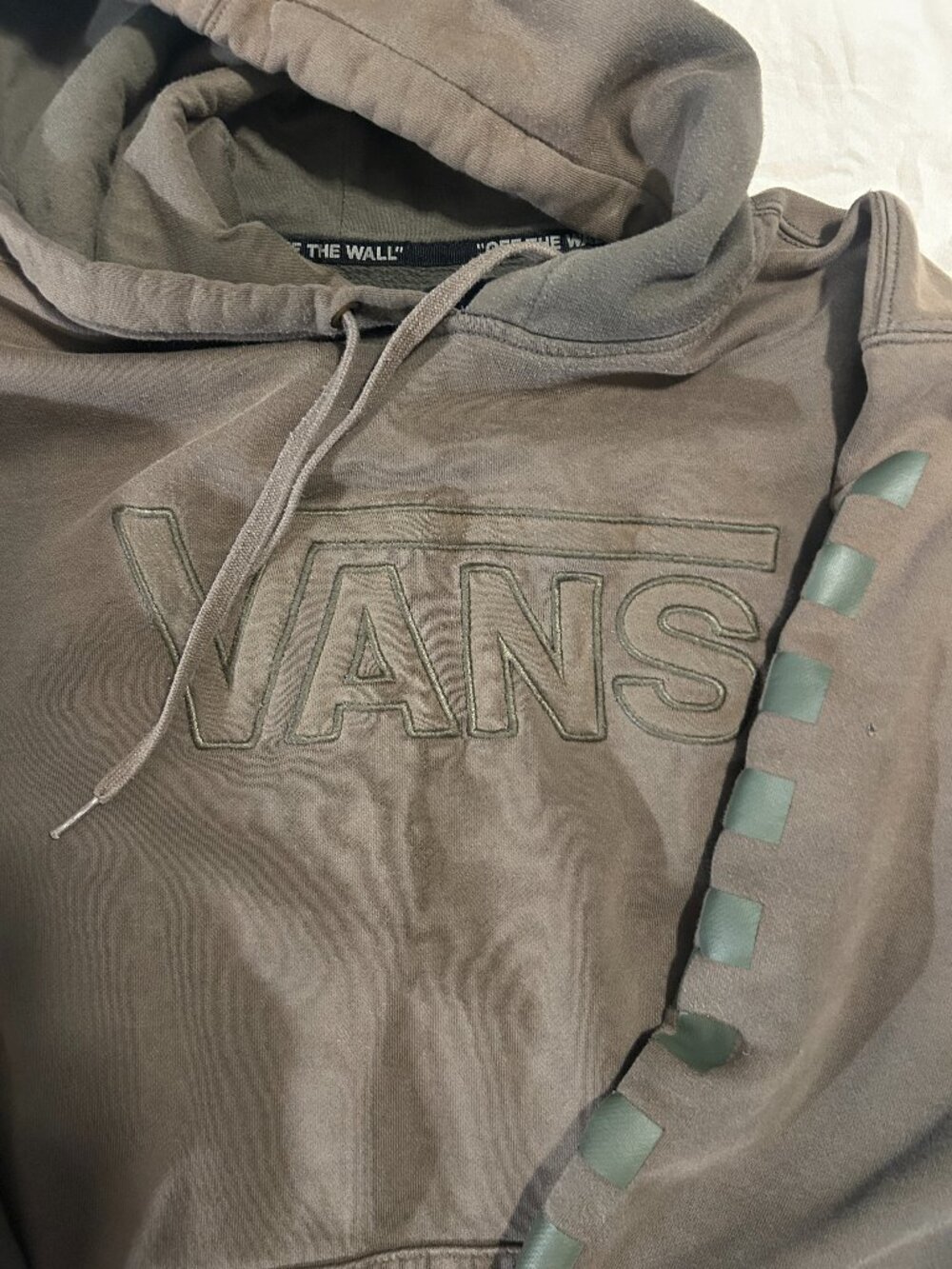 Olive Vans Hoodie with Checkered Sleeves